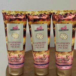 Bath Body Works Milk Bar Raspberry Holiday Pie Bar Body Cream Set of 3 NEW